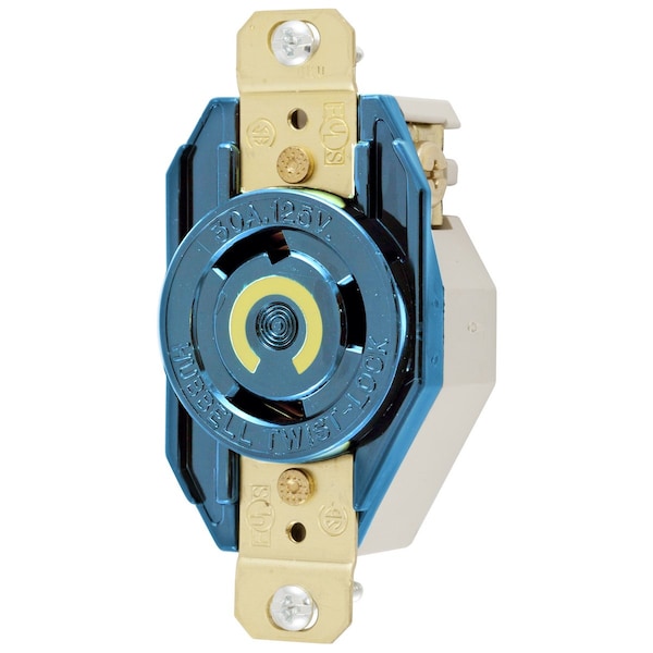 Locking Receptacle, L5-30R, 30 A, 125V AC, Single Phase, 2 Pole, Flush Mount, Screw Terminals, Blue
